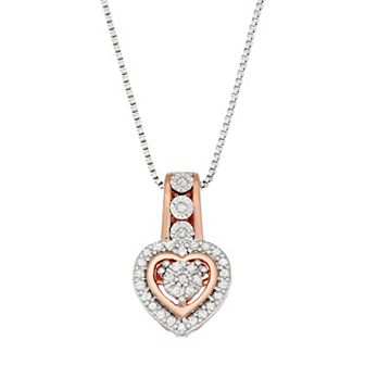 HDI Two Tone Sterling Silver 1/6 Carat T.W. Diamond Heart Pendant