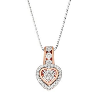 HDI Two Tone Sterling Silver 1/6 Carat T.W. Diamond Heart Pendant