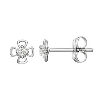 HDI Sterling Silver 1/10 Carat T.W. Diamond Flower Stud Earrings