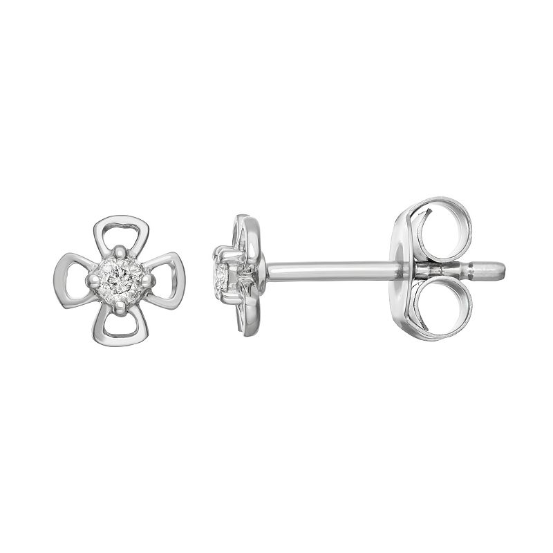 Sterling Silver 1/10 Carat T.W. Diamond Flower Stud Earrings, Womens, Whit