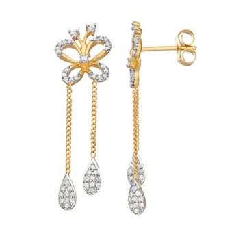 HDI 14k Gold Over Silver 3/8 Carat T.W. Diamond Butterfly Drop Earrings