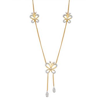 HDI 14k Gold Over Silver 3/8 Carat T.W. Diamond Butterfly Y Necklace
