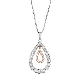 HDI Two Tone Sterling Silver 1/5 Carat T.W. Diamond Double Teardrop Pendant