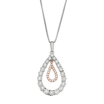 HDI Two Tone Sterling Silver 1/5 Carat T.W. Diamond Double Teardrop Pendant
