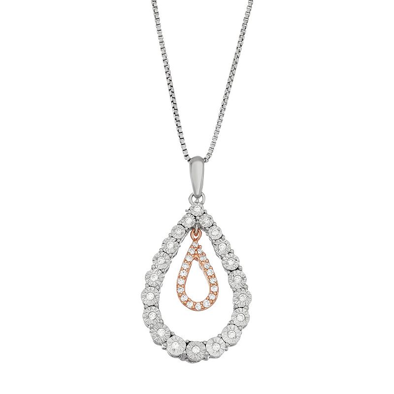 Two Tone Sterling Silver 1/5 Carat T.W. Diamond Double Teardrop Pendant, Wo