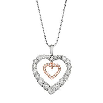 HDI Two Tone Sterling Silver 1/5 Carat T.W. Diamond Double Heart Pendant
