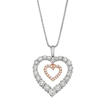 HDI Two Tone Sterling Silver 1/5 Carat T.W. Diamond Double Heart Pendant