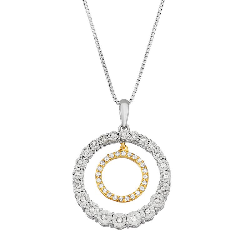 Two Tone Sterling Silver 1/5 Carat T.W. Diamond Double Circle Pendant, Wom