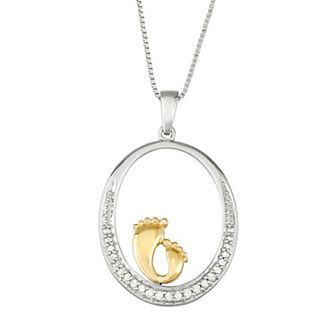 HDI Two Tone Sterling Silver 1/10 Carat T.W. Diamond Motherly Love Feet Pendant