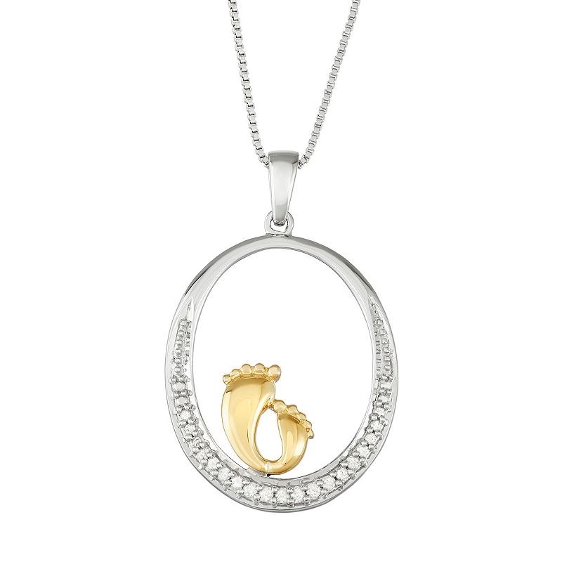 Two Tone Sterling Silver 1/10 Carat T.W. Diamond Motherly Love Feet Pendan