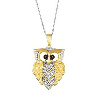 Sterling Silver 1/6 Carat T.W. Black & White Diamond Owl Pendant