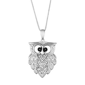 Sterling Silver 1/6 Carat T.W. Black & White Diamond Owl Pendant