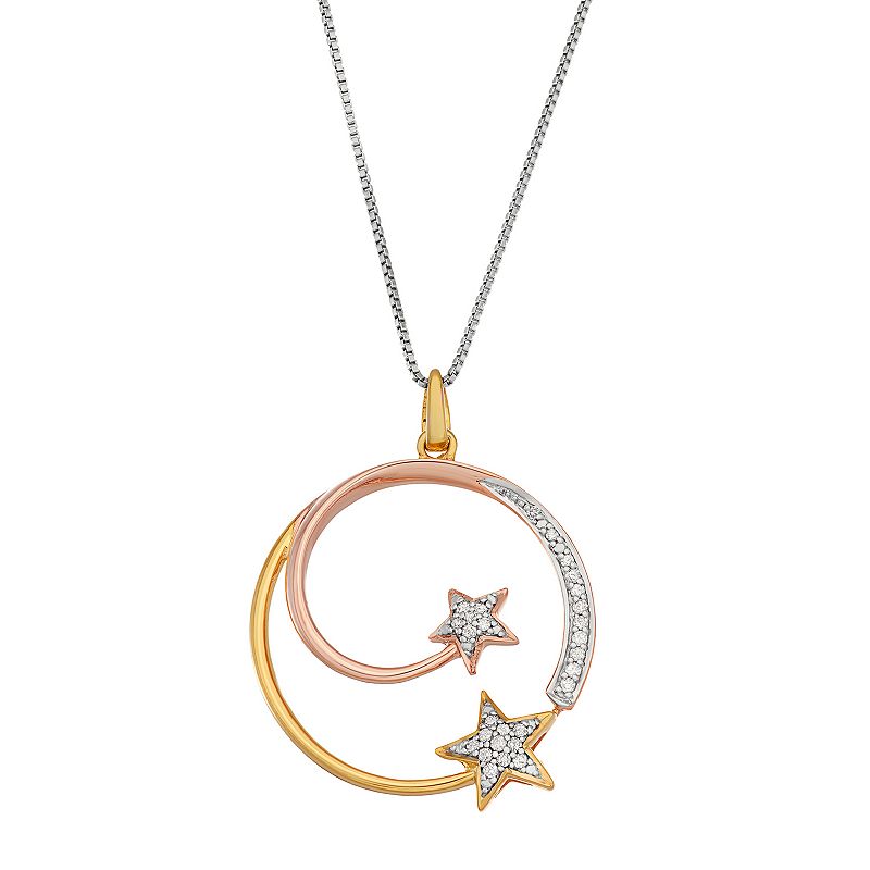 Tri-Tone Sterling Silver 1/6 Carat T.W. Diamond Star Circle Pendant, Women
