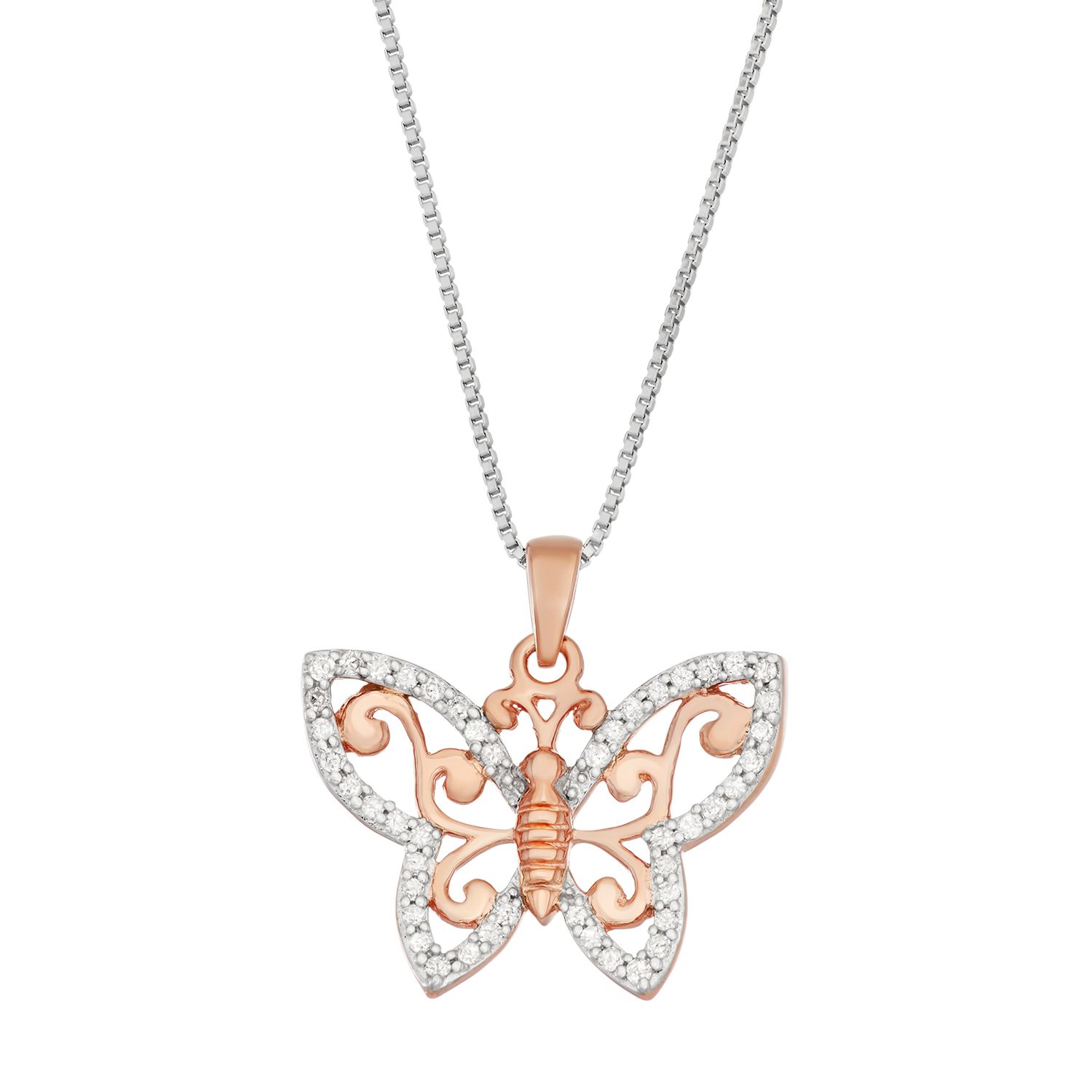 Image for HDI Two Tone Sterling Silver 1/5 Carat T.W. Diamond Butterfly Pendant at Kohl's.