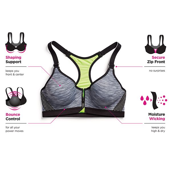 Maidenform Sport Bras Secure Zip Front Underwire MediumImpact Sports