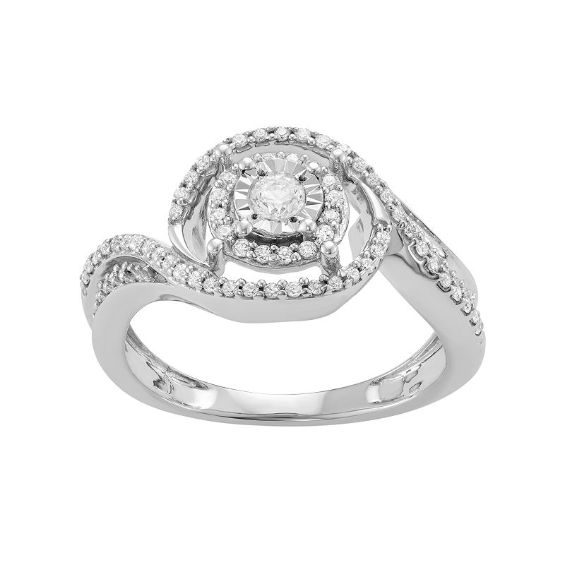Sterling Silver 3/8 Carat T.W. Diamond Halo Engagement Ring, Womens, Size: