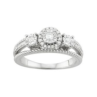 HDI Sterling Silver 1/4 Carat T.W. Diamond 3-Stone Engagement Ring