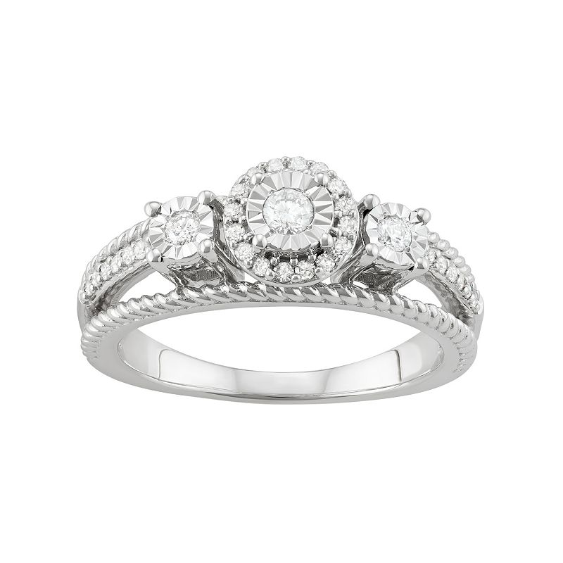 Sterling Silver 1/4 Carat T.W. Diamond 3-Stone Engagement Ring, Womens, Si - 75486156 - Jewelry Featuring a three-stone motif accentuated with dia sku 75486156