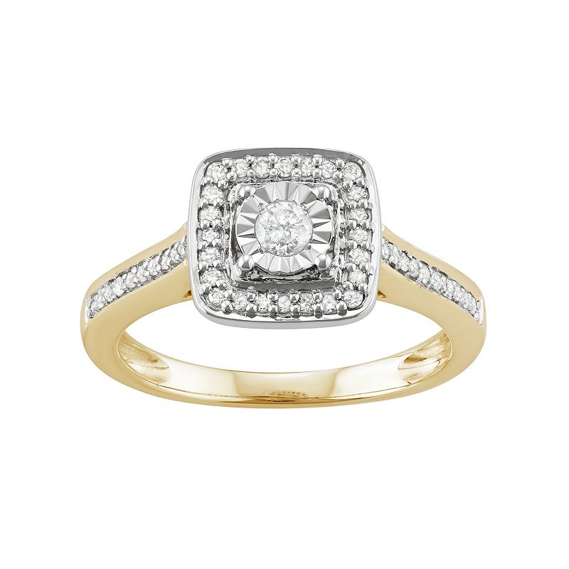 14k Gold Over Silver 1/3 Carat T.W. Diamond Square Halo Engagement Ring, Wo