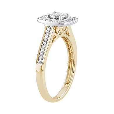 14k Gold Over Silver 1/3 Carat T.W. Diamond Square Halo Engagement Ring