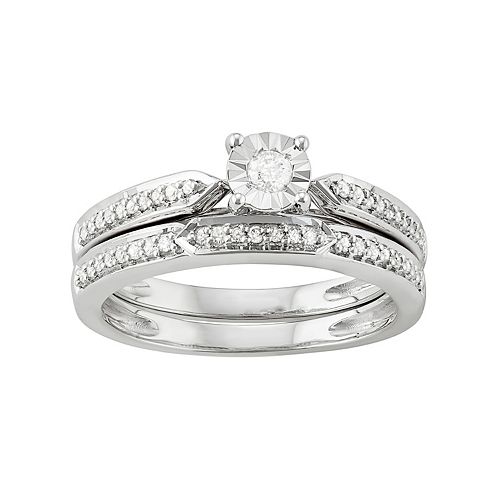 Sterling Silver 1/4 Carat T.W. Diamond Engagement Ring Set