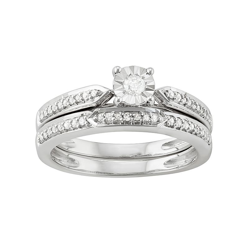 Sterling Silver 1/4 Carat T.W. Diamond Engagement Ring Set, Womens, Size:  - 75486184 - Jewelry Accentuated with sparkling round-cut diamonds, thi sku 75486184