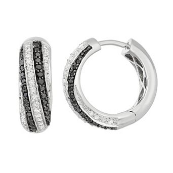 HDI Sterling Silver 1/2 Carat T.W. Black & White Diamond Hoop Earrings