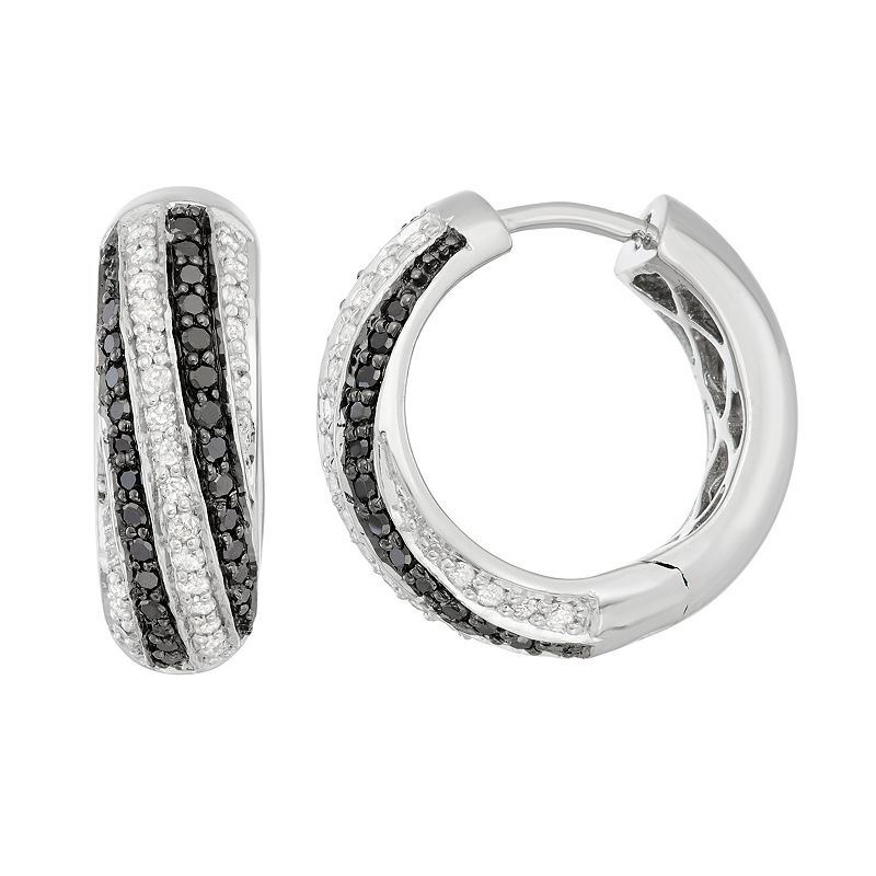 Sterling Silver 1/2 Carat T.W. Black & White Diamond Hoop Earrings, Womens