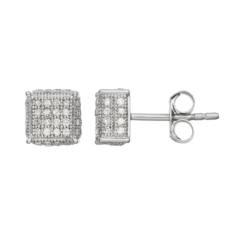 Sterling Silver 1/2 Carat T.W. Diamond Square Stud Earrings, Womens, White