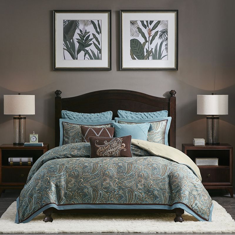 Hampton Hill Lauren Paisley Comforter Set with Throw Pillows, Blue, King