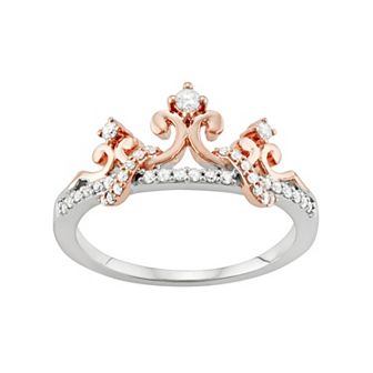 HDI Two Tone Sterling Silver 1/5 Carat T.W. Diamond Crown Ring