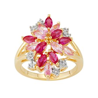 Classic Treasures 14k Gold Over Silver Lab-Created Ruby & Sapphire Cluster Ring