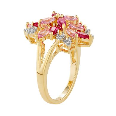 14k Gold Over Silver Lab-Created Ruby & Sapphire Cluster Ring