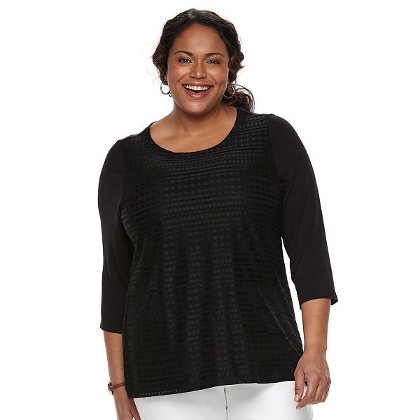 Plus Size Croft & Barrow® Lace-Front Scoopneck Tee