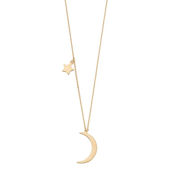 14k Gold Moon & Star Necklace