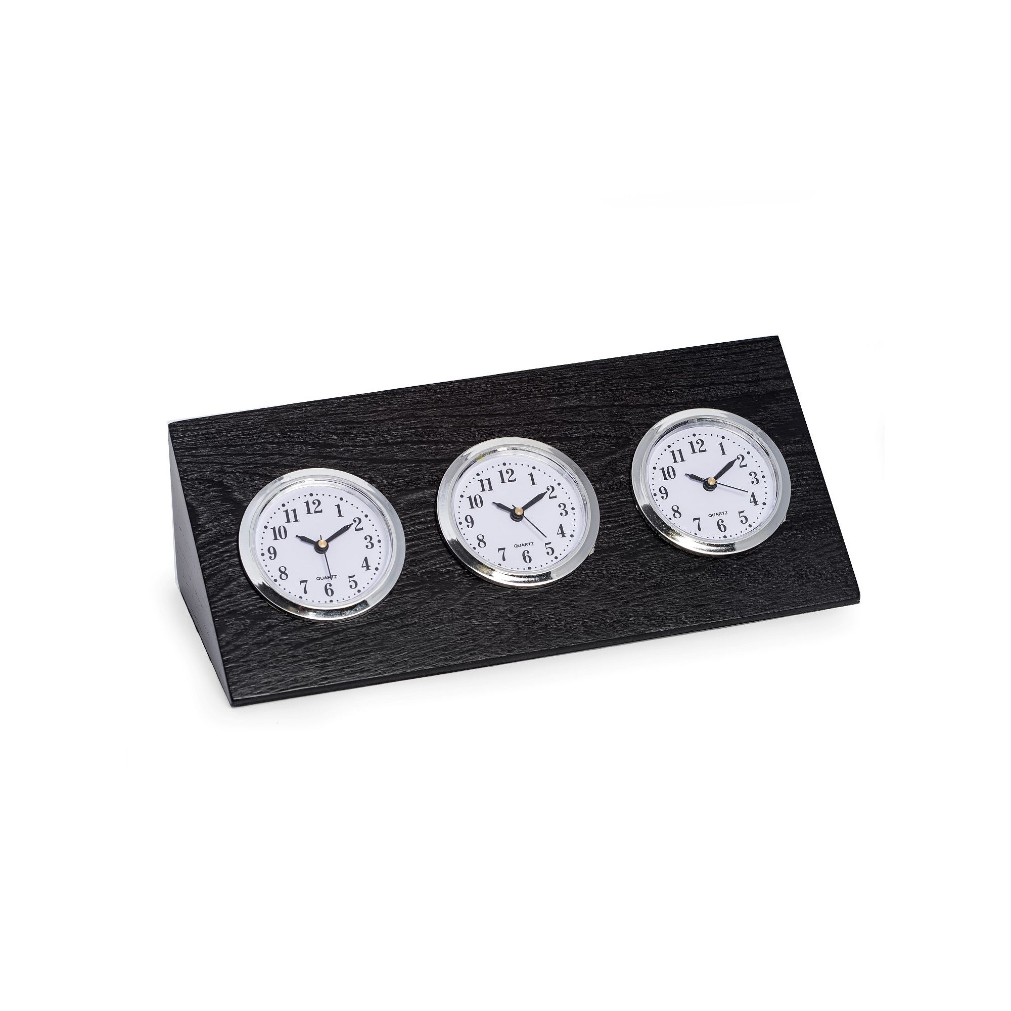 Bey-Berk Triple Time Zone Clock, Black