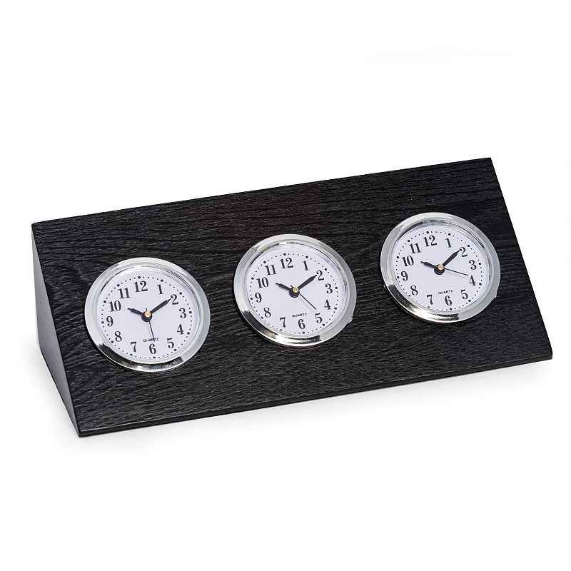33528501 Bey-Berk Triple Time Zone Clock In Black Wood sku 33528501