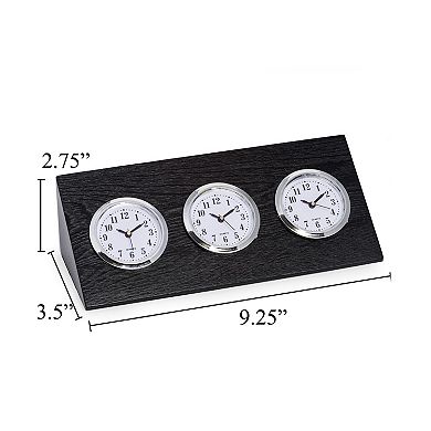 Bey-Berk Triple Time Zone Clock In Black Wood