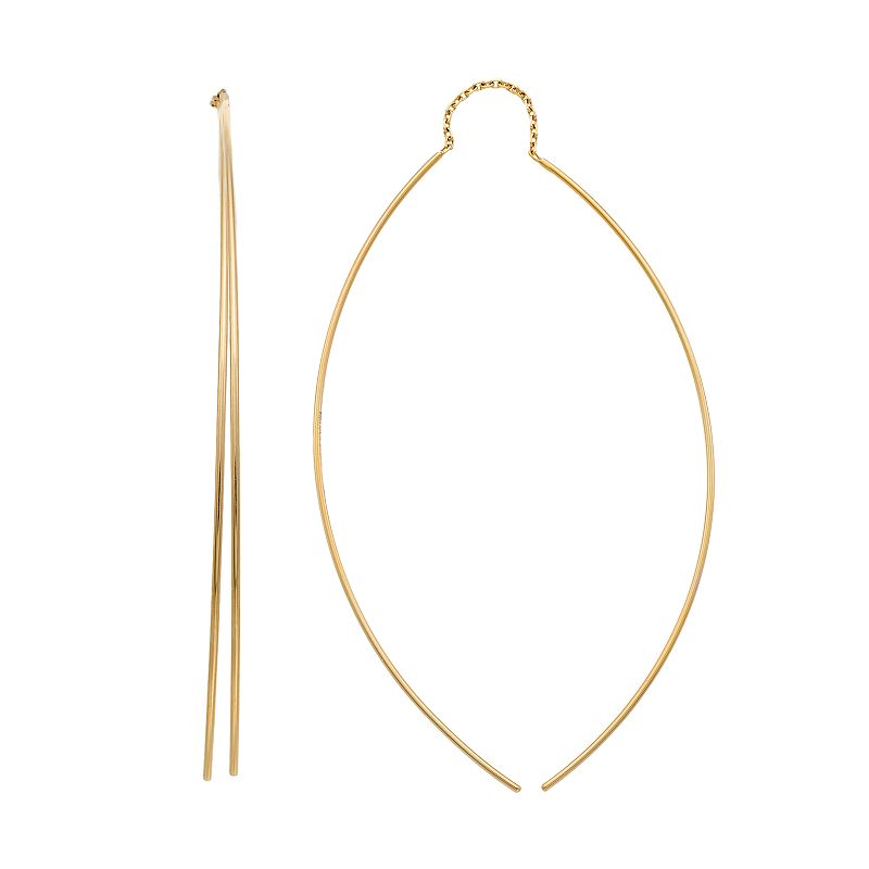 14k Gold Curved Threader Earrings, Womens, Yellow