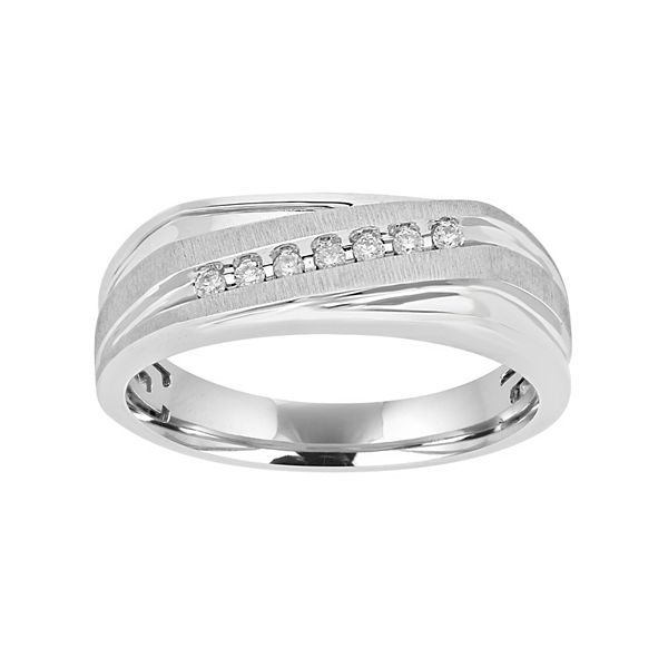 Men's 10k White Gold 1/10 Carat T.W. Diamond Diagonal Striped Ring