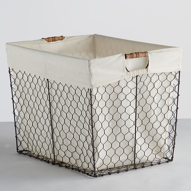 Small Chicken Wire Basket with Linen Liner