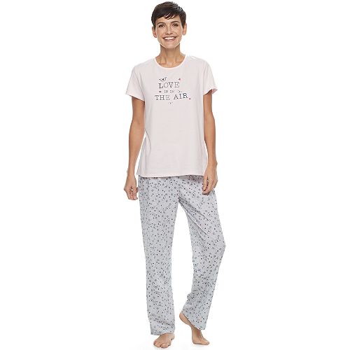 Women's Croft & Barrow® Pajamas: Knit Short Sleeve Sleep Top & Pants 2 ...