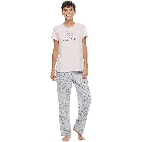 Women's Croft & Barrow® Pajamas: Knit Short Sleeve Sleep Top & Pants 2