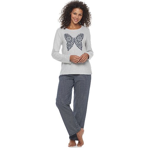 Women's Croft & Barrow® Pajamas: Knit Long Sleeve Sleep Top & Pants 2 ...