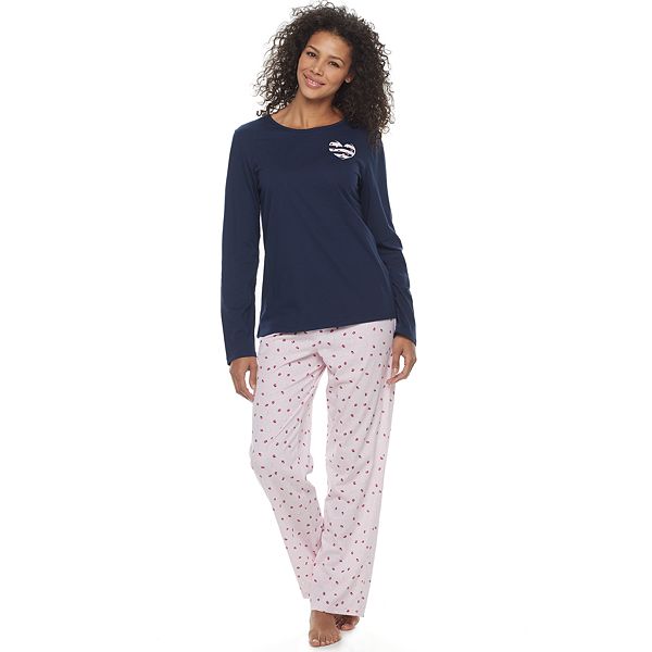 Women's Croft & Barrow® Pajamas: Knit Long Sleeve Sleep Top & Pants 2 ...