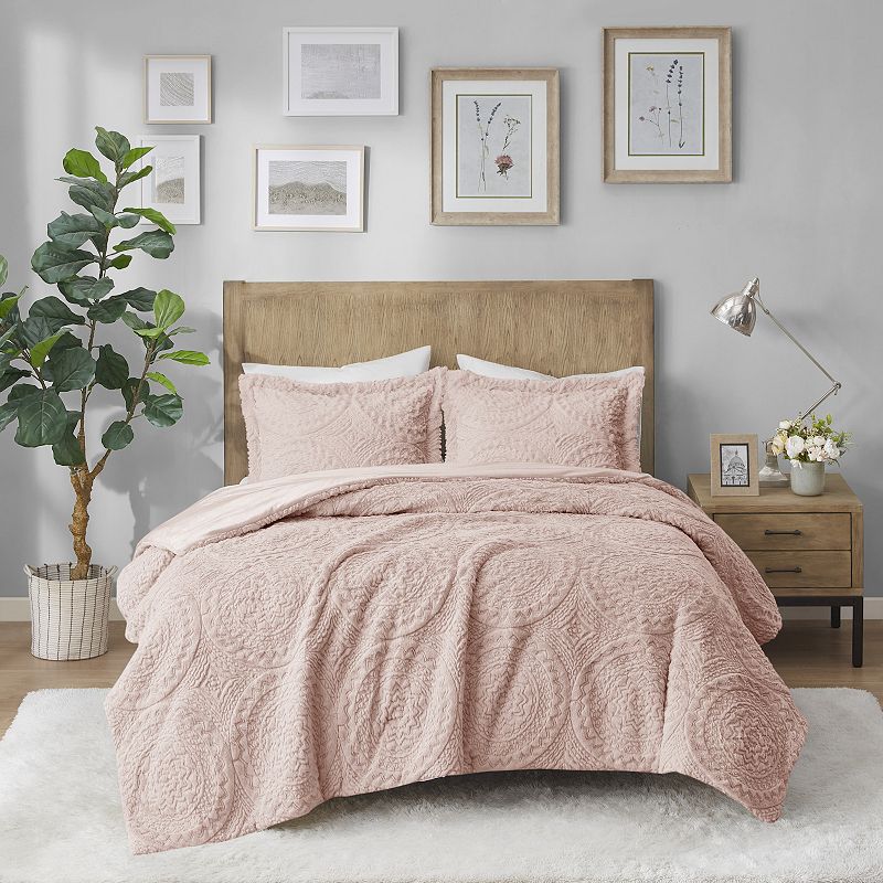 Madison Park Arya Medallion Ultra Plush Comforter Set, Pink, Full/Queen