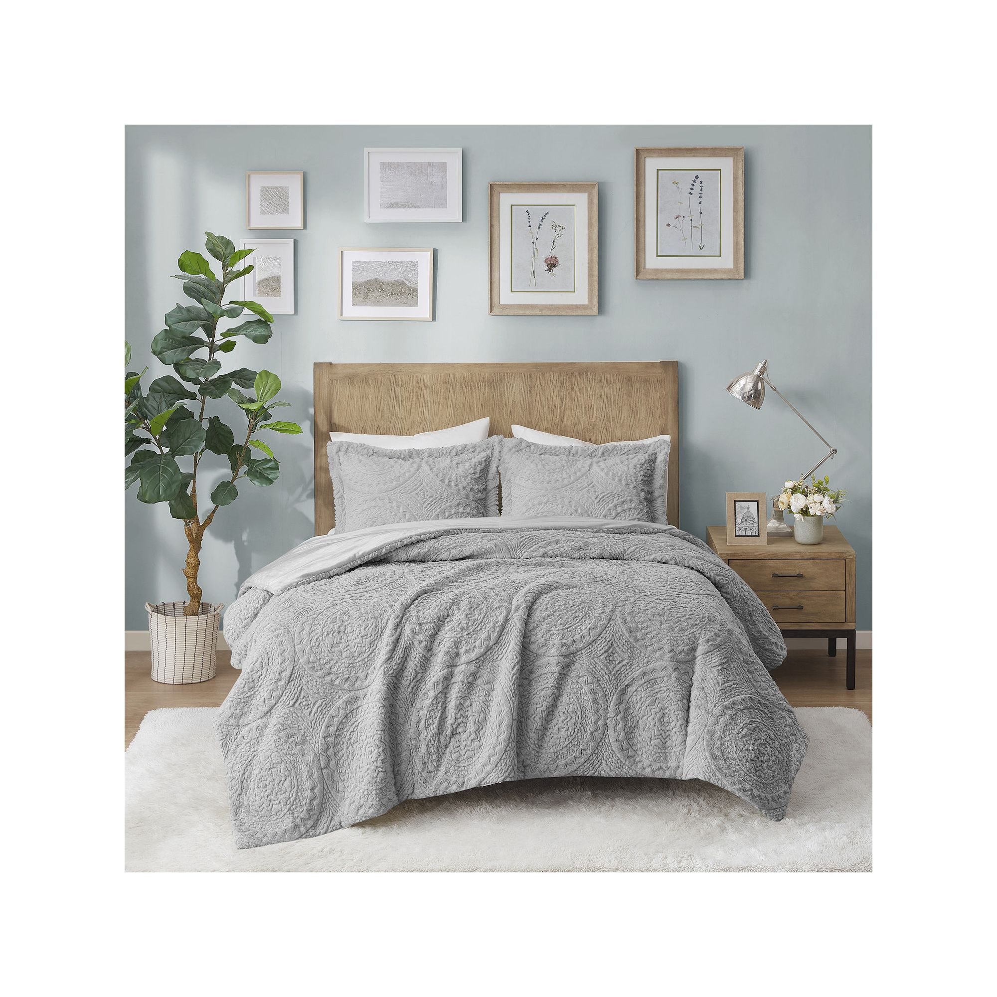 Madison Park Arya Embroidered Medallion Ultra Plush Comforter Set, Gray