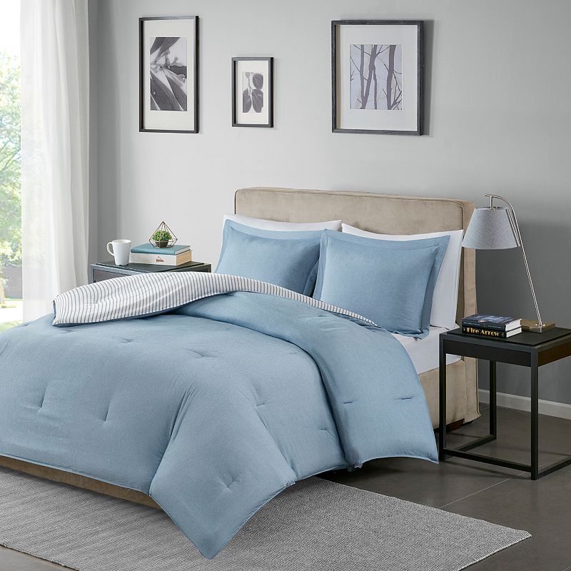 Madison Park Essentials Hayden Stripe Reversible Comforter Set, Blue, Full/