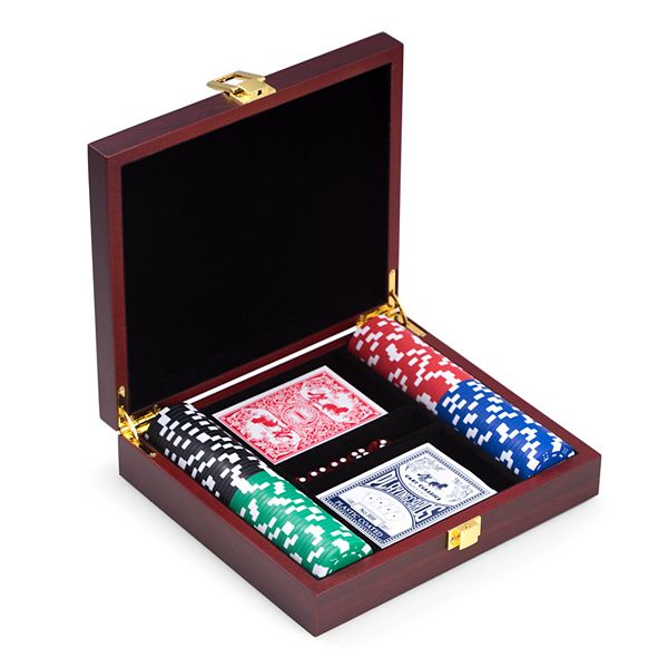 Barrington Poker Chip Set with 200-Pieces, Pine Wood Case and Cards