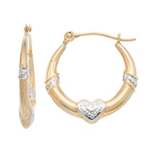 Kids' Two Tone 10k Gold Heart Hoop Earrings!